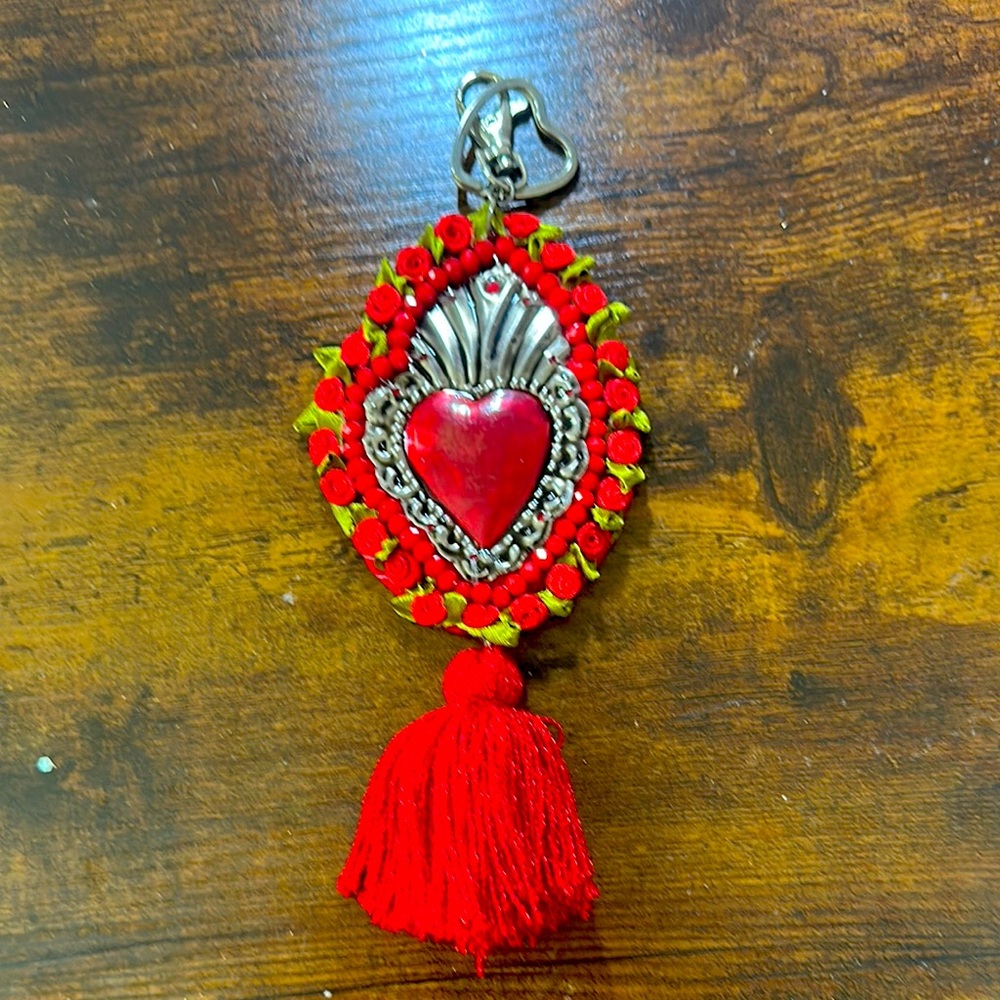 Red Heart Pendant with Tassel Charm